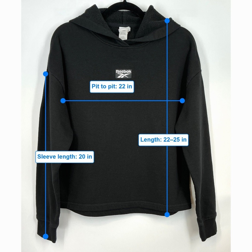 Reebok Black Fleece Lined Logo Pullover Hoodie Sweatshirt Sz L Lounge Streetwear - Picture 7 of 8